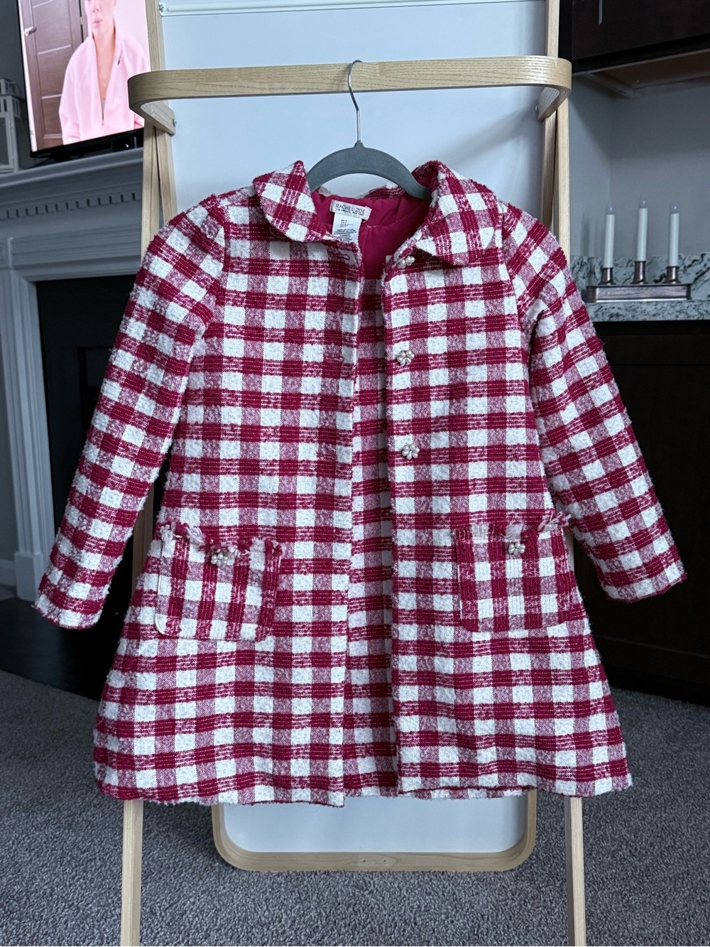 Rachel Zoe Girls Red and White Plaid Pea Set Coat+Dress